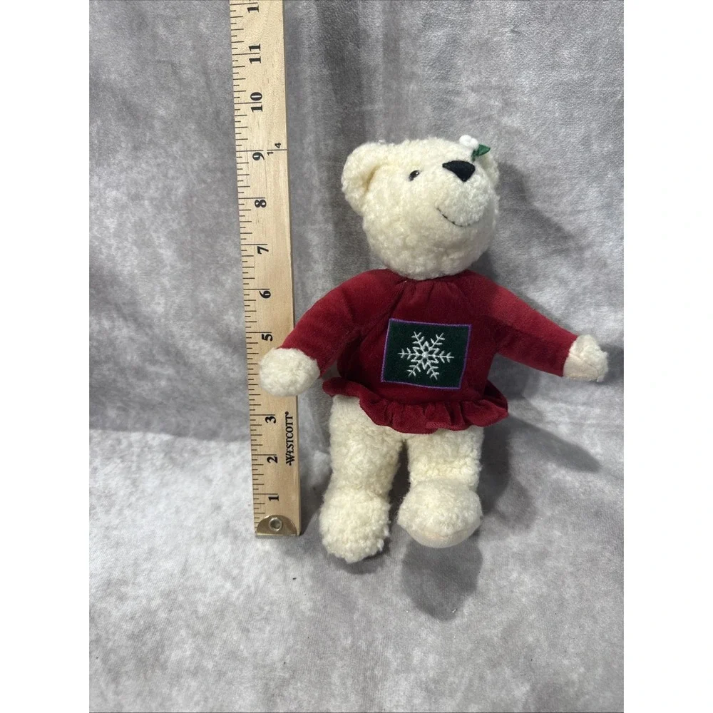 HALLMARK KISS KISS MISTLETOE CHRISTMAS BEAR / WHITE WITH RED DRESS / 9.5